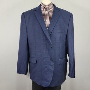 JOS‎ A BANK Executive Men's Sport Coat Blazer Two Button Navy Checked Wool 52R